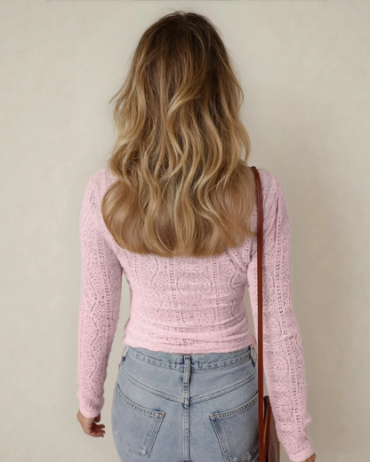 Light Pink Juliette Semi Sheer Lace Cropped Top