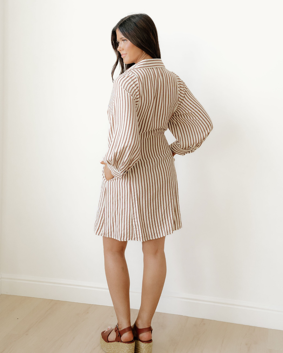 Serena Stripe Knot Waist Puff Sleeve Mini Dress