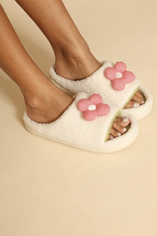 3D Flower Sherpa Slides slippers Miss Sparkling 