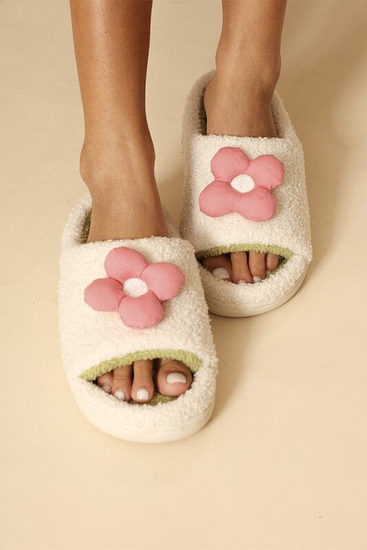 3D Flower Sherpa Slides slippers Miss Sparkling Pink Flower 37/38 
