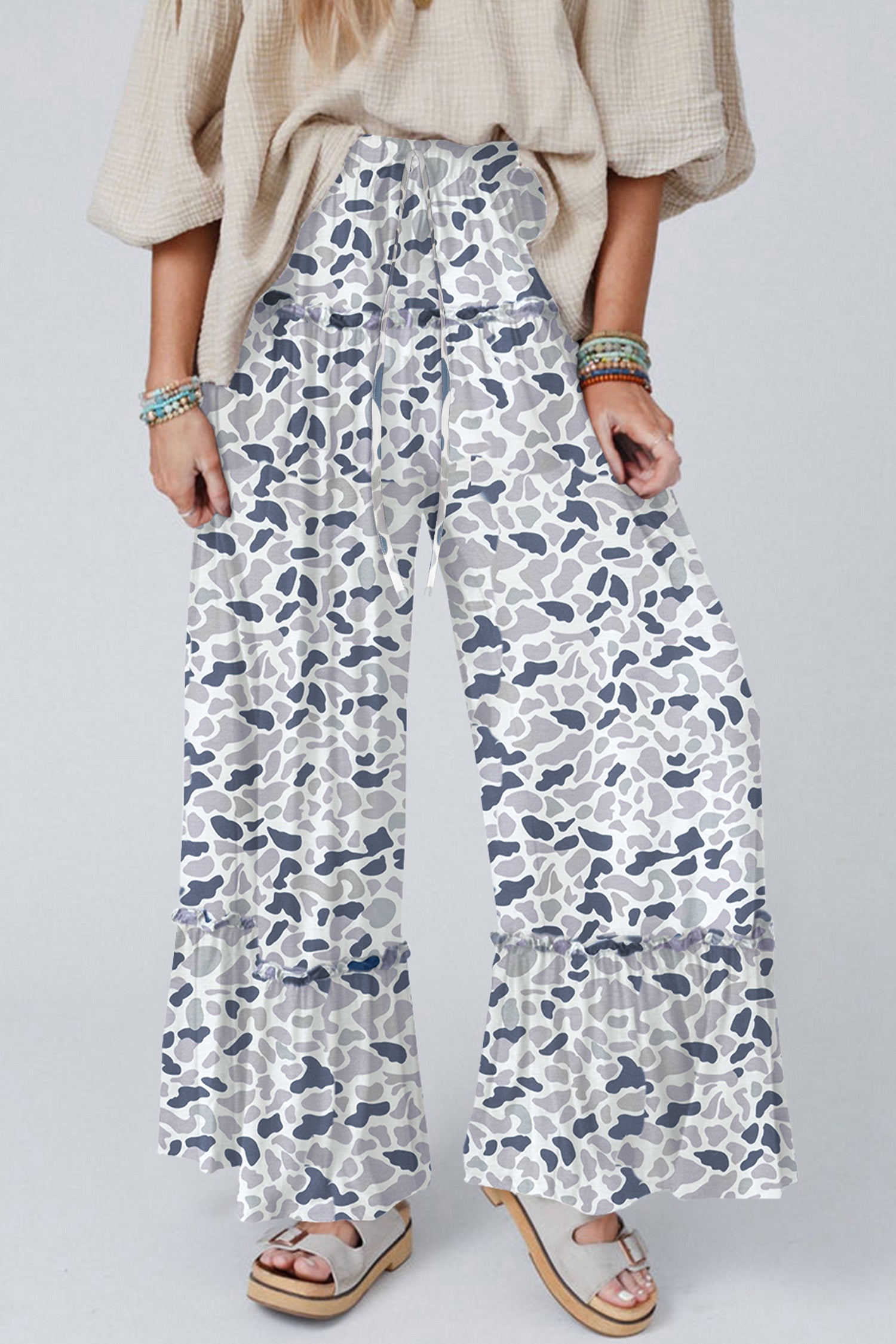 Camo Ruffle Wide Leg Drawstring Pants – Poet Street Boutique