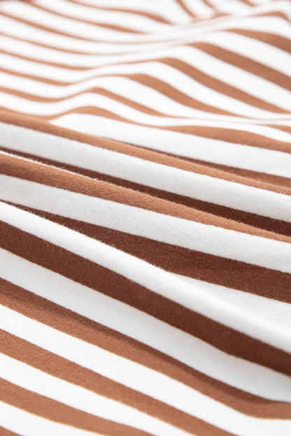 Brown Stripe Cotton Blend Quarter Zip Sweatshirt & Shorts Set