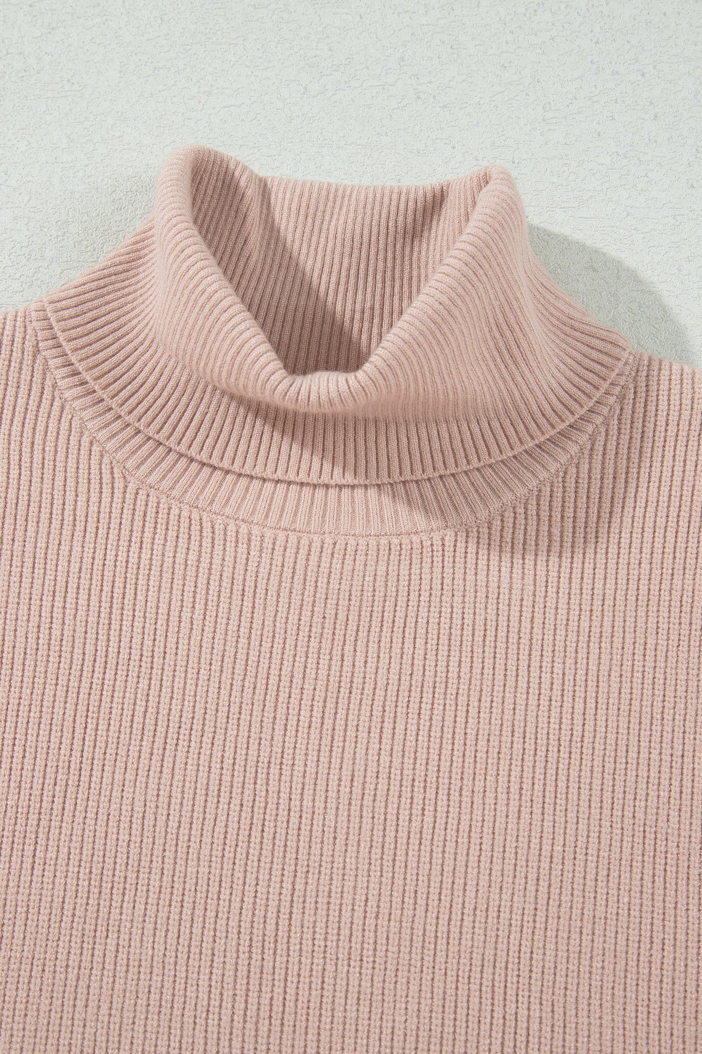 French Beige Turtleneck Split Hem Knit Tank