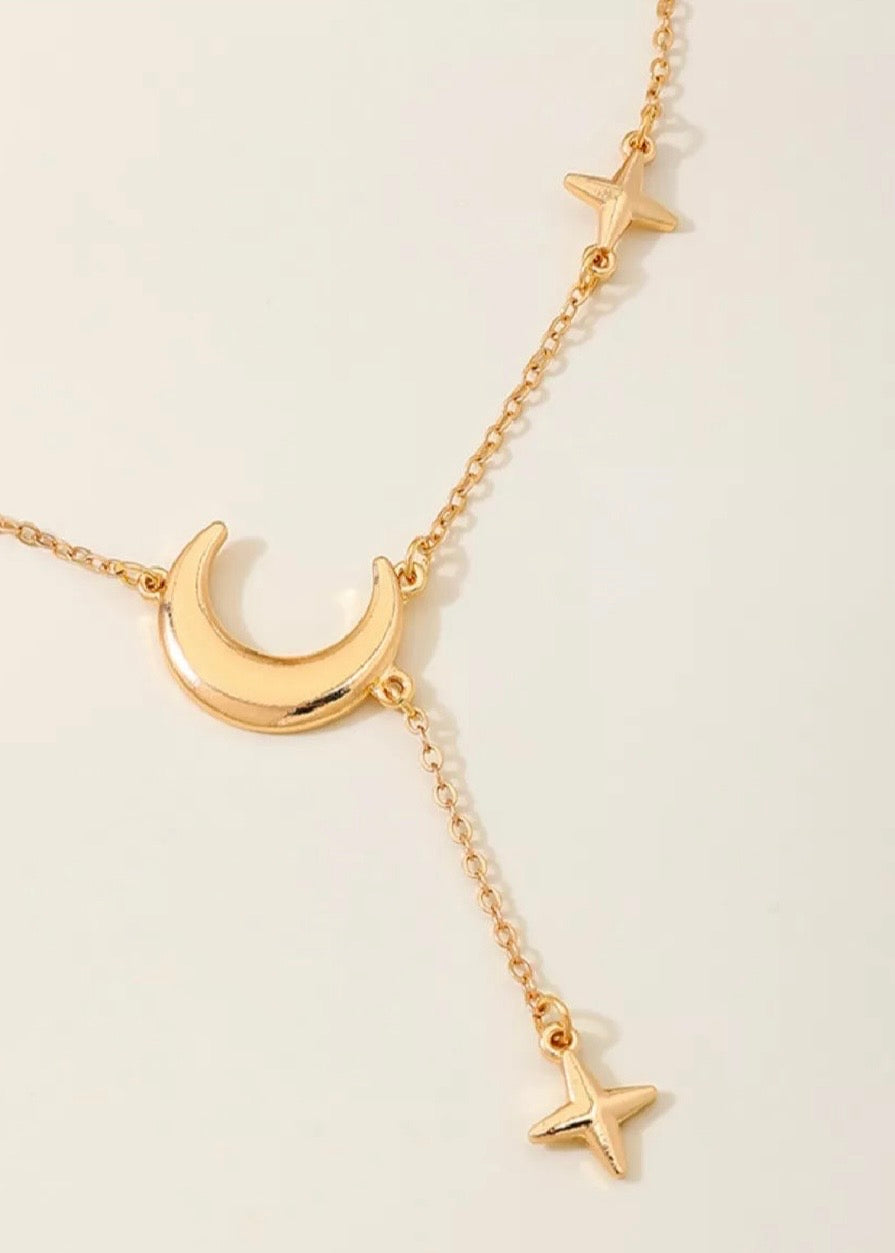 18K Gold-Plated Moon and Star Gold Chain Necklace