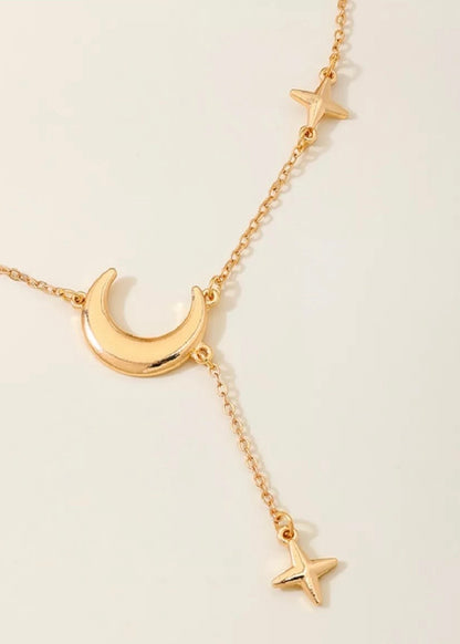 18K Gold-Plated Moon and Star Gold Chain Necklace
