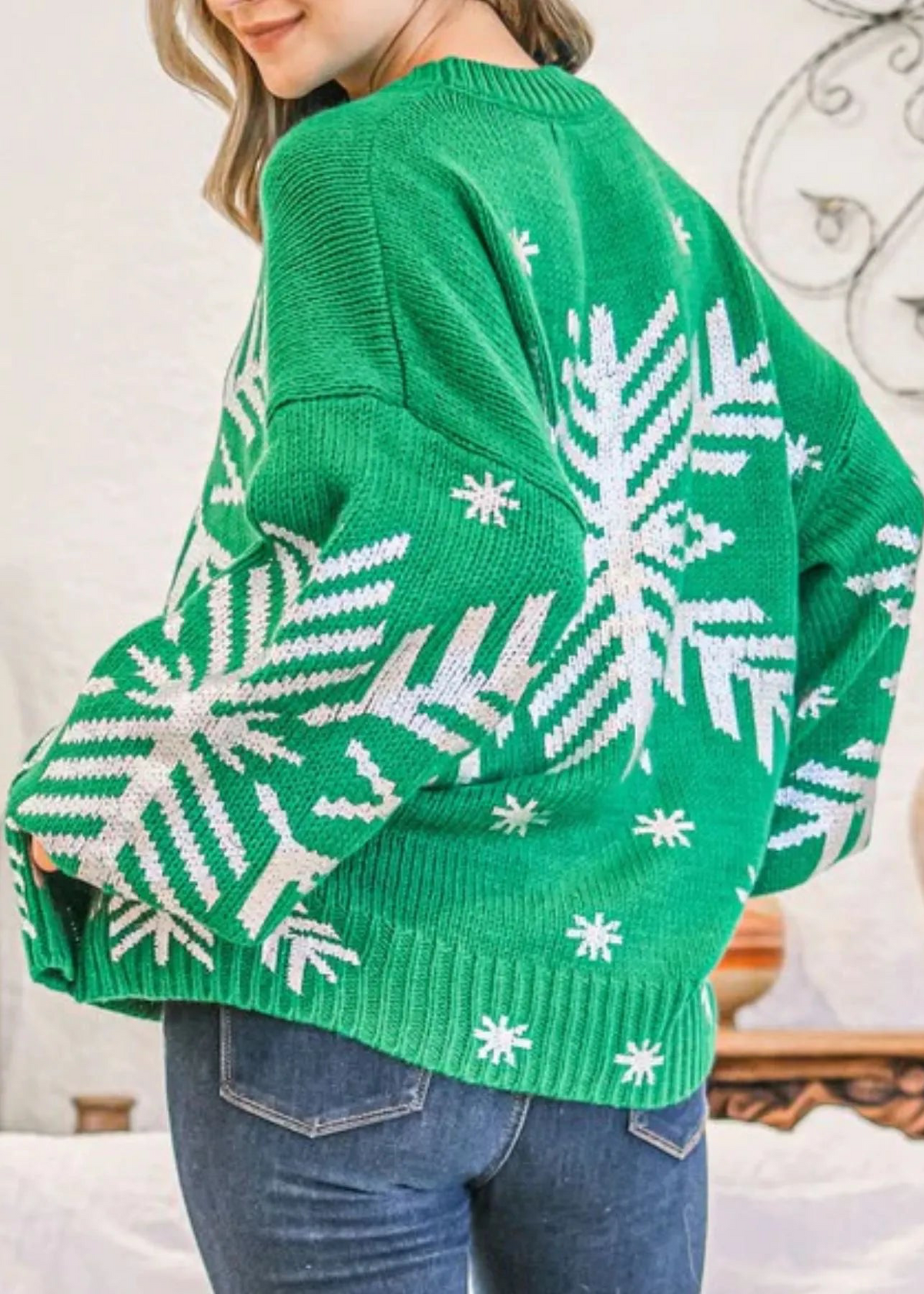 Christmas Snowflake Long Sleeve Sweater - Poet Street Boutique