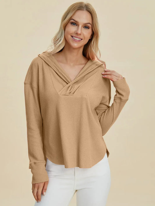 Double Take High-Low Dropped Shoulder Long Sleeve Hoodie