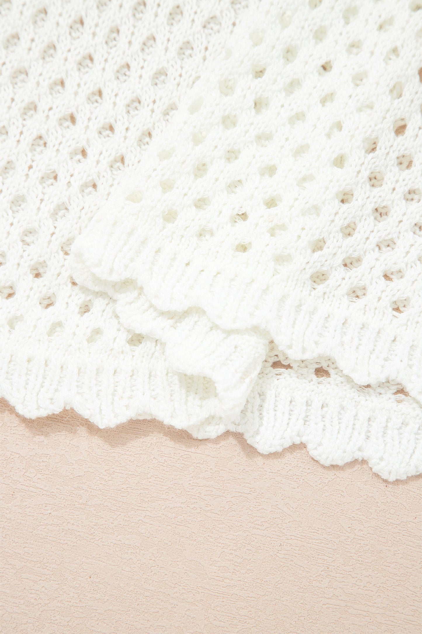 Scalloped Trim Hollow Out Knit Long Sleeve Top