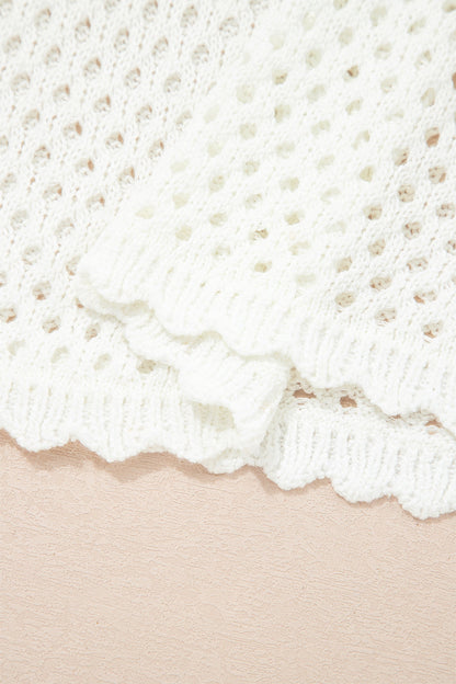 Scalloped Trim Hollow Out Knit Long Sleeve Top