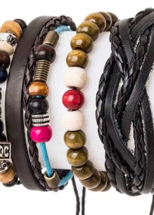 Cross Charm Mix Beads Leather Bracelet Set Poet Street Boutique