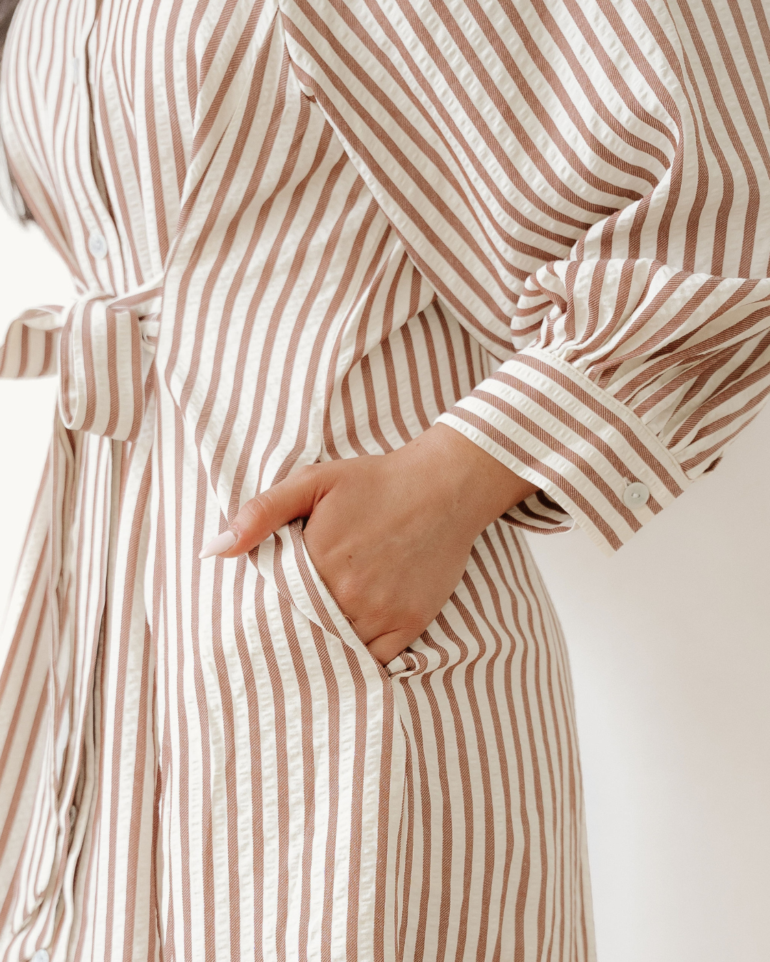 Serena Stripe Knot Waist Puff Sleeve Mini Dress