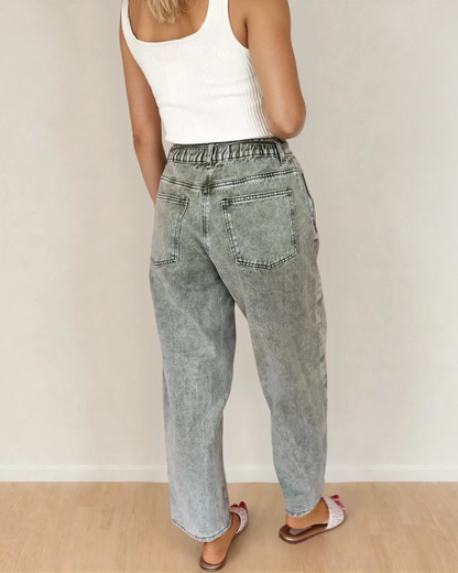 Gray Acid Wash Barrel Fit Denim Pants