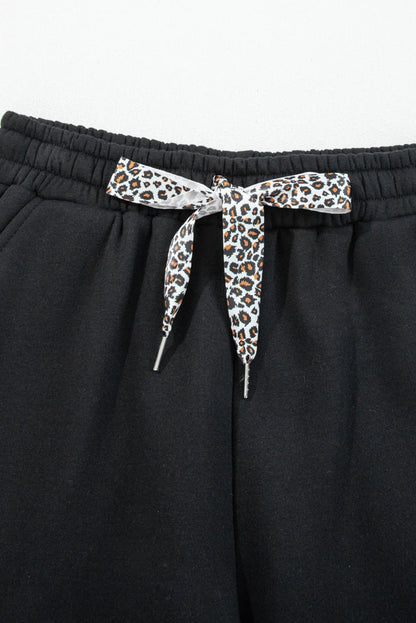 Leopard Drawstring Fleece Lined Elastic Waist Pants