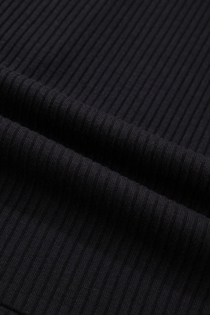 Ribbed Knit Contrast Denim Patchwork Hooded Top