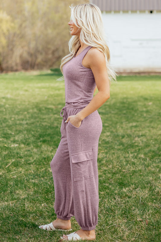Solid Tank Top & Drawstring Jogger Pants Set