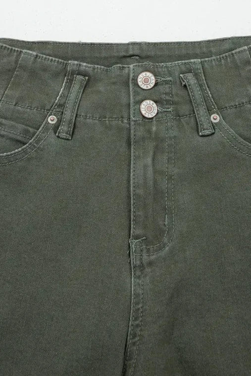 Denim 2-Button High Waist Wide Leg Jeans