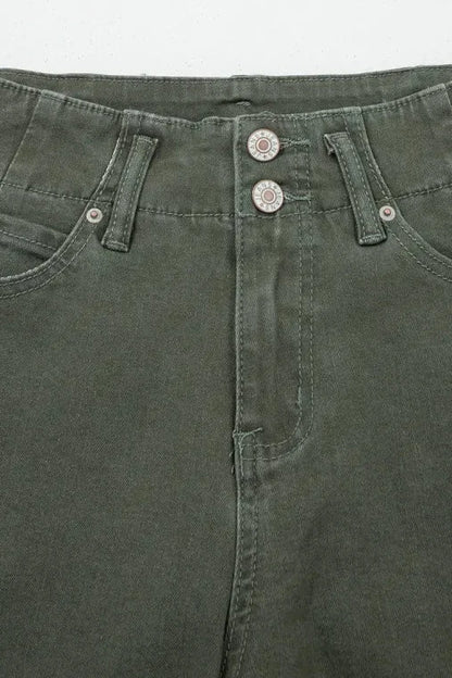 Denim 2-Button High Waist Wide Leg Jeans