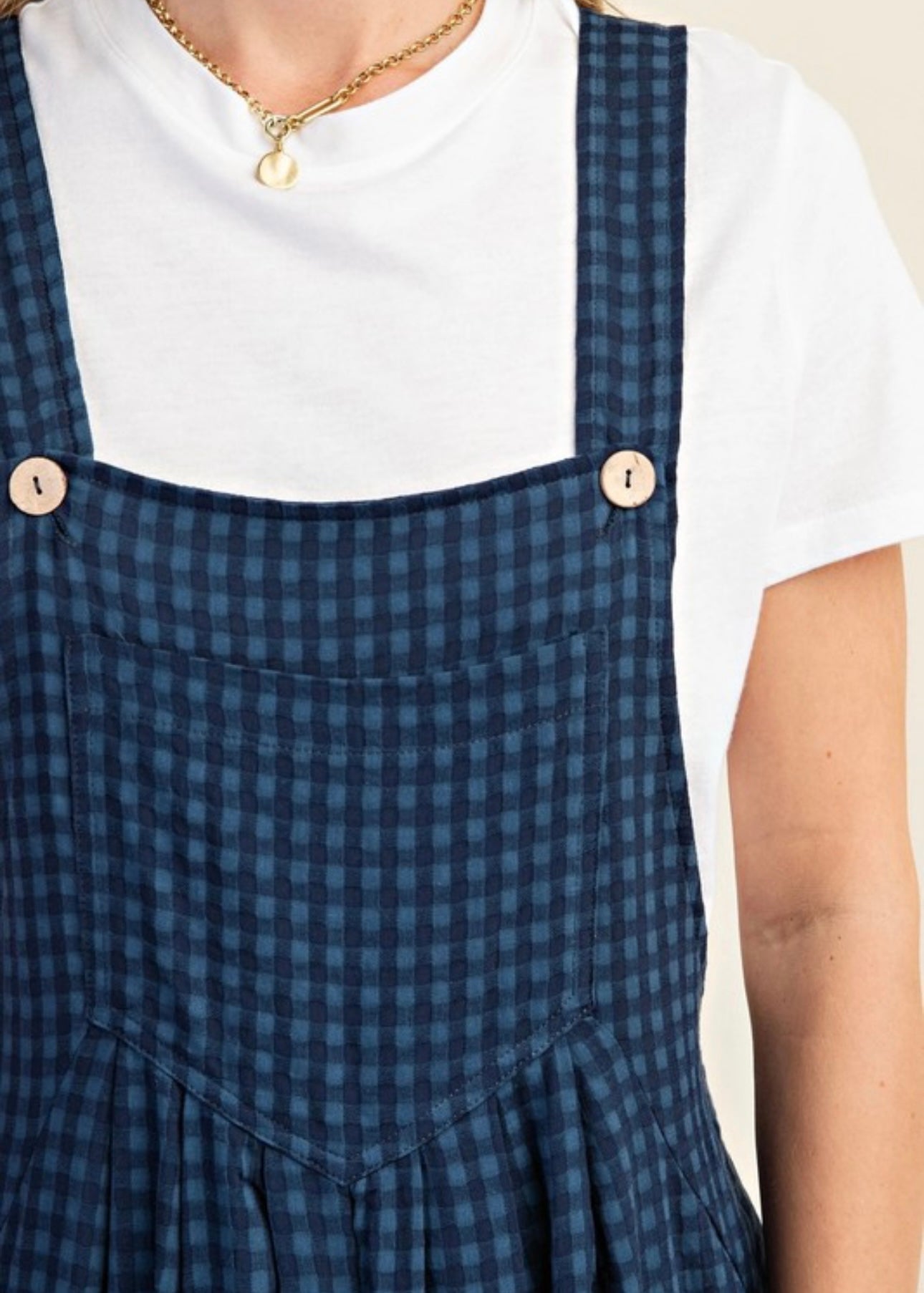 Miss Sparkling Check Print Buttoned Pocketed High Waist Overall Poet Street Boutique