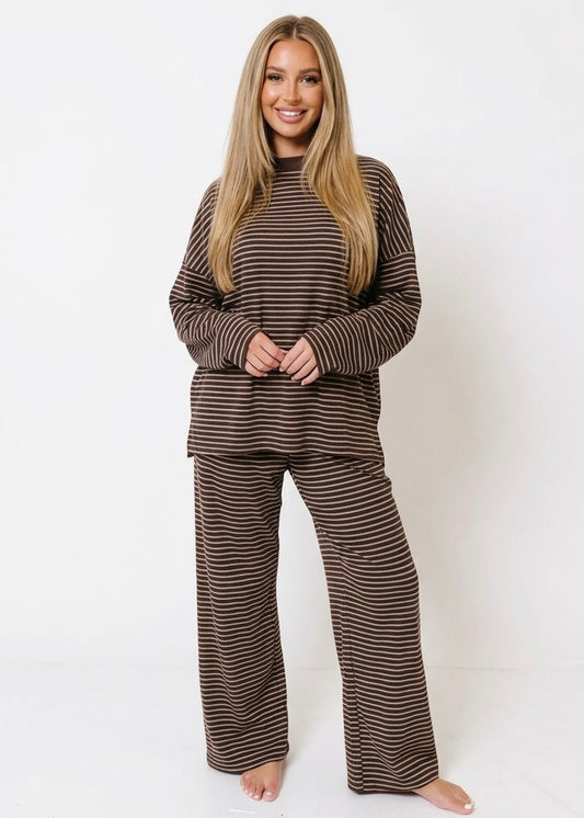 Striped Dropped Shoulder Top and Pants Lounge Set