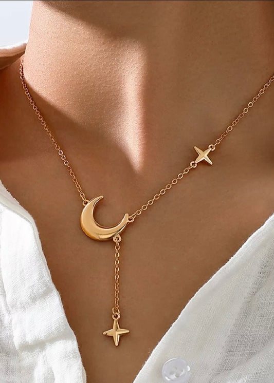 18K Gold-Plated Moon and Star Gold Chain Necklace