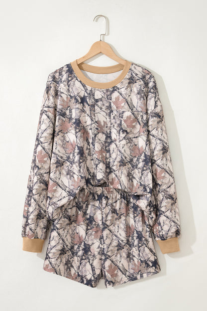 Woodland Camo Long Sleeve Top & Short Set