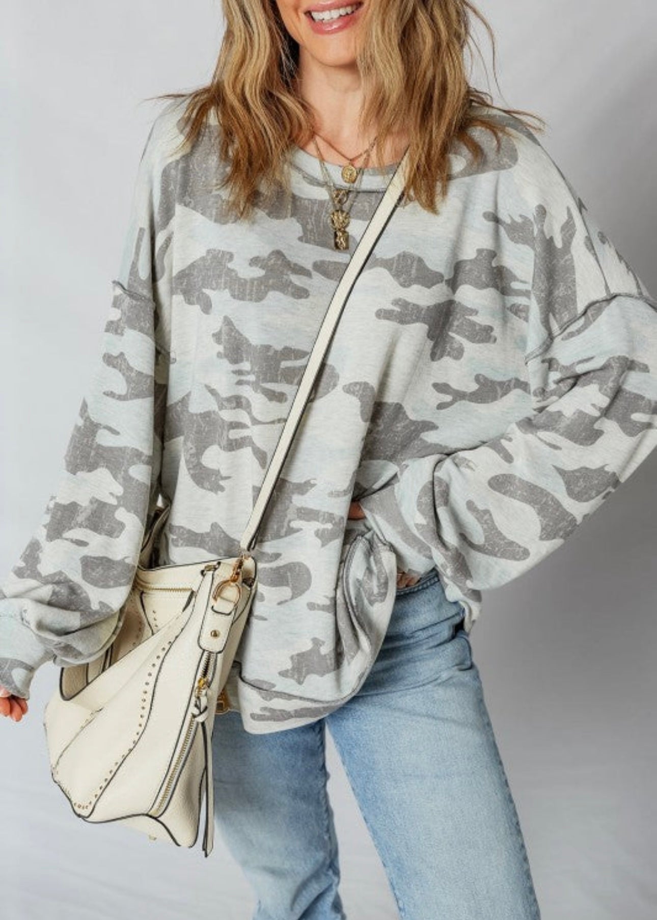 Retro Camouflage Exposed Seam Sweatshirt Poet Street Boutique