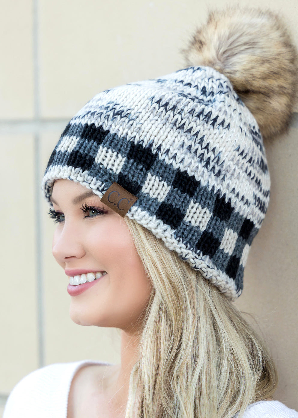 C.C® Buffalo Knit Pom Beanie