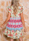 Rose Floral Ethnic Print Ruffle Mini Dress EG fashion