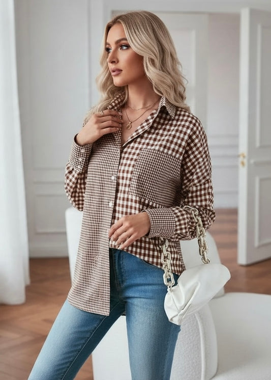 Plaid Contrast Button Up Top