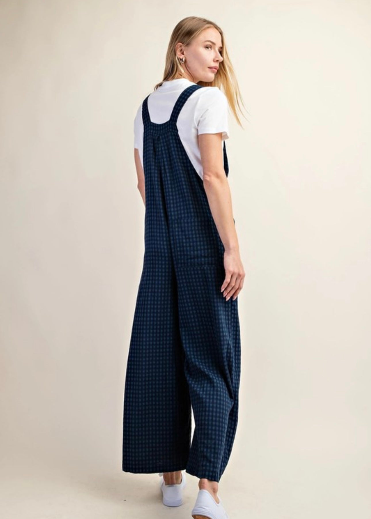 Miss Sparkling Check Print Buttoned Pocketed High Waist Overall Poet Street Boutique