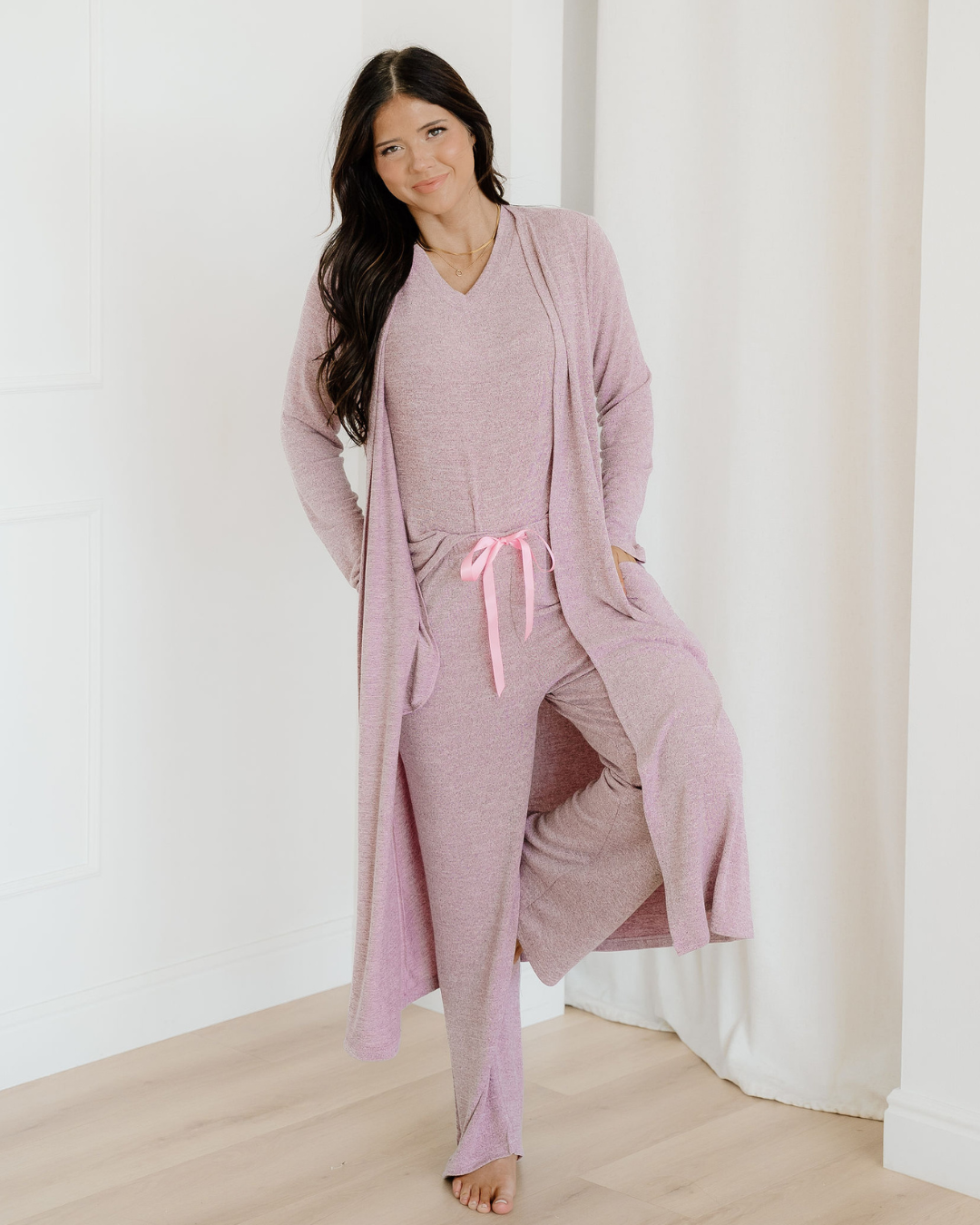 Maggie T-Shirt  Pants Open Duster 3pcs Lounge Set