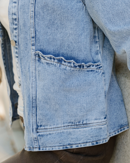 Solana Scallop Trim Collar Mineral Washed Denim Jacket