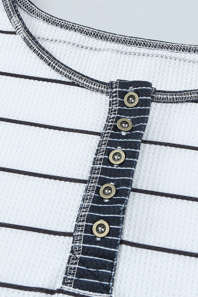 Stripe Waffle Knit Buttoned Henley Top