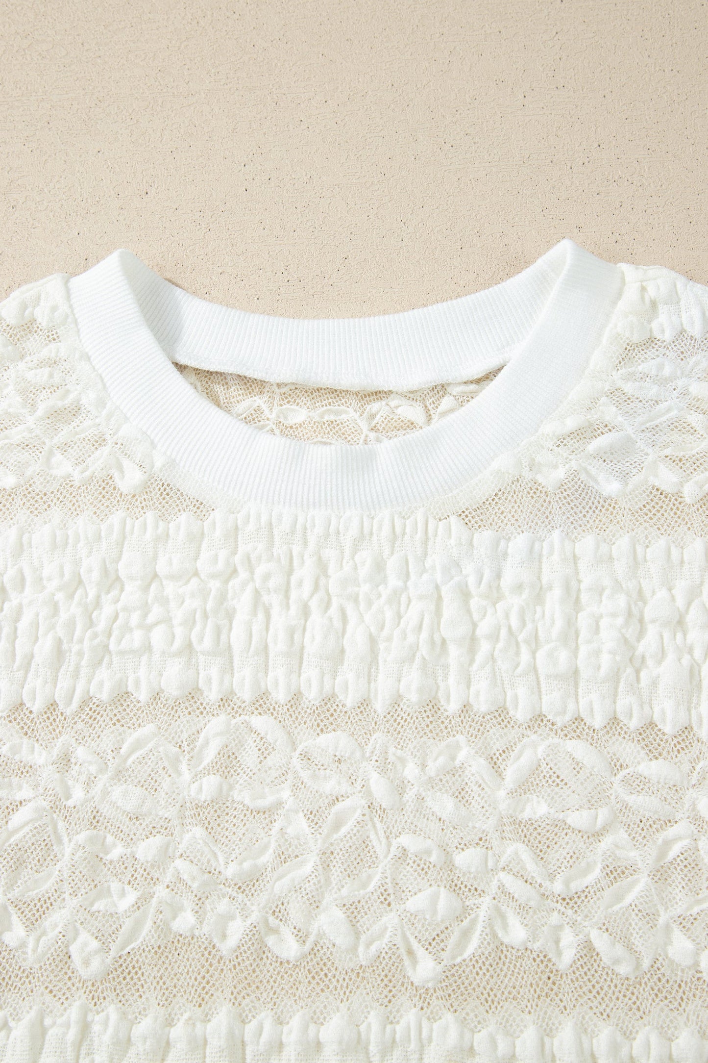 Sheer Lace Textured Short Sleeve Top