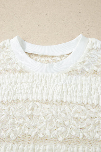 Sheer Lace Textured Short Sleeve Top