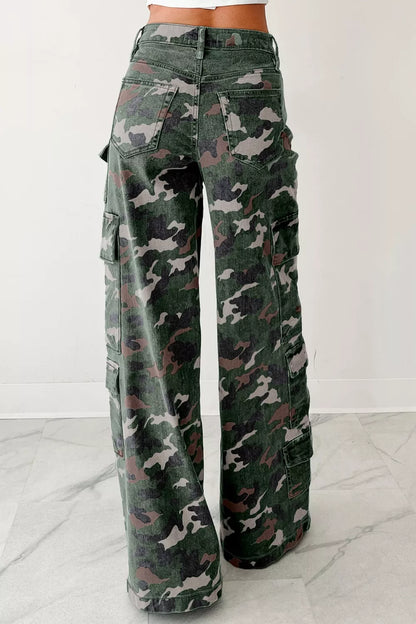 Camo Print High Waist Cargo Pants - Poet Street Boutique