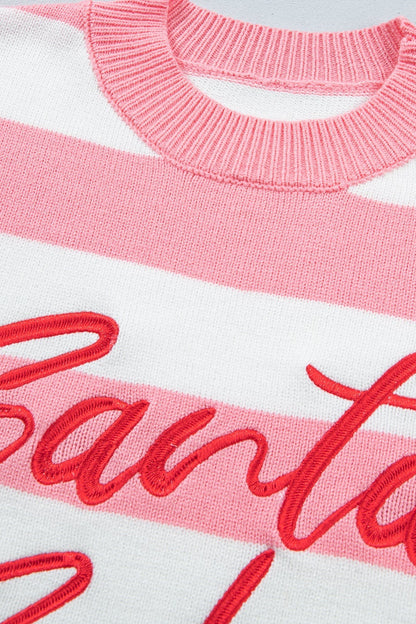 Christmas Santa Baby Embroidered Stripe Sweater
