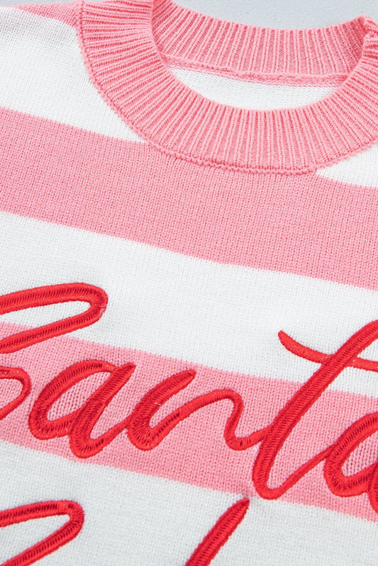 Christmas Santa Baby Embroidered Stripe Sweater