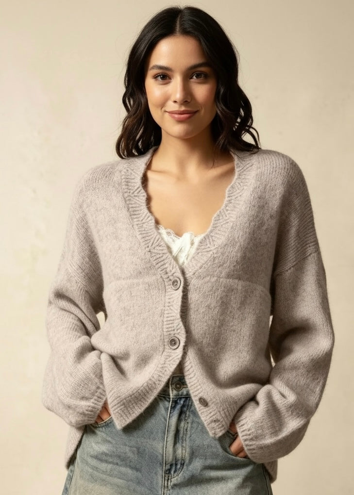 V-Neck Button-Down Knit Cardigan