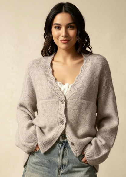 V-Neck Button-Down Knit Cardigan