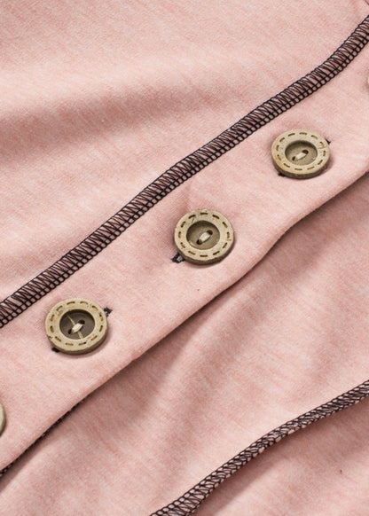 Dusty Pink Asymmetric Buttoned Long Sleeve Hoodie