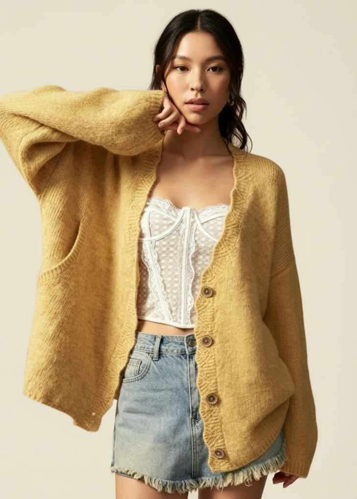 V-Neck Button-Down Knit Cardigan