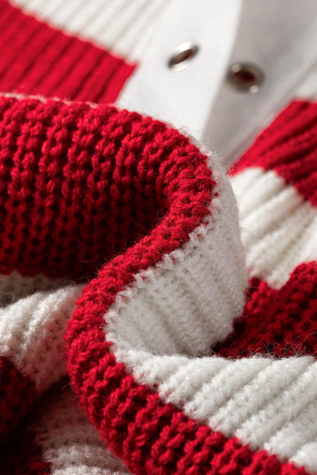 Red Stripe Grommet V-Neck Bell Sleeve Sweater