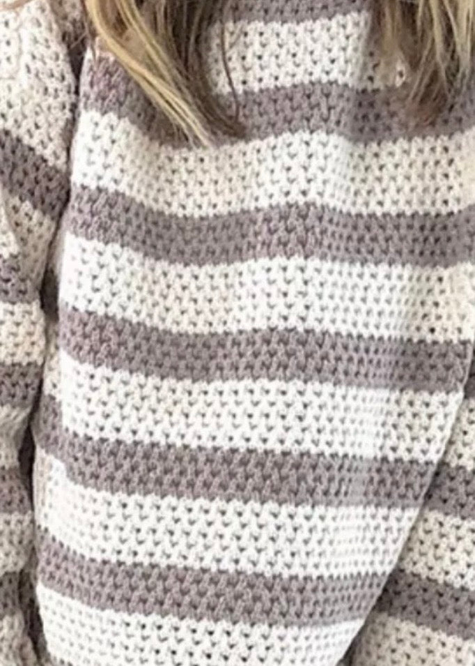 Striped Knit Dropped Shoulder Sweater