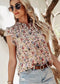 Red Boho Floral Frilled Button Neck Ruffle Blouse EG fashion
