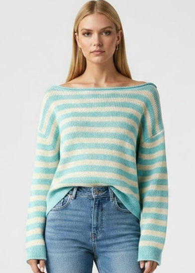 Casual Striped Boat Neck Sweater