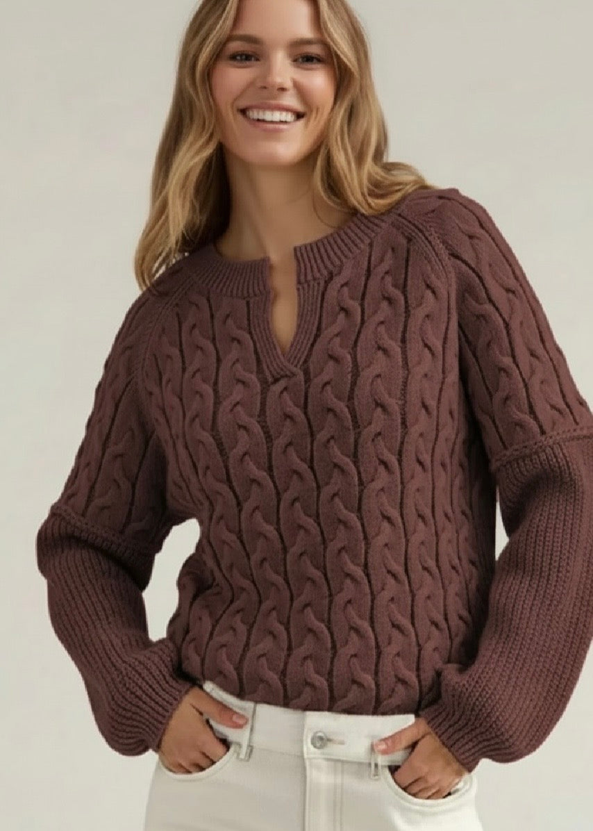 Cable-Knit Dropped Shoulder Sweater