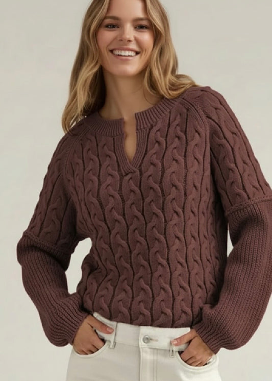 Cable-Knit Dropped Shoulder Sweater