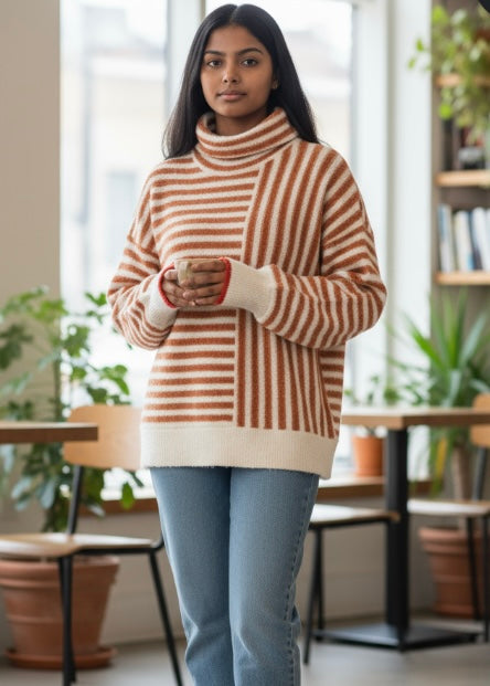 Stripe Cowl Neck Drop Shoulder Sweater JUNIPER BLVD
