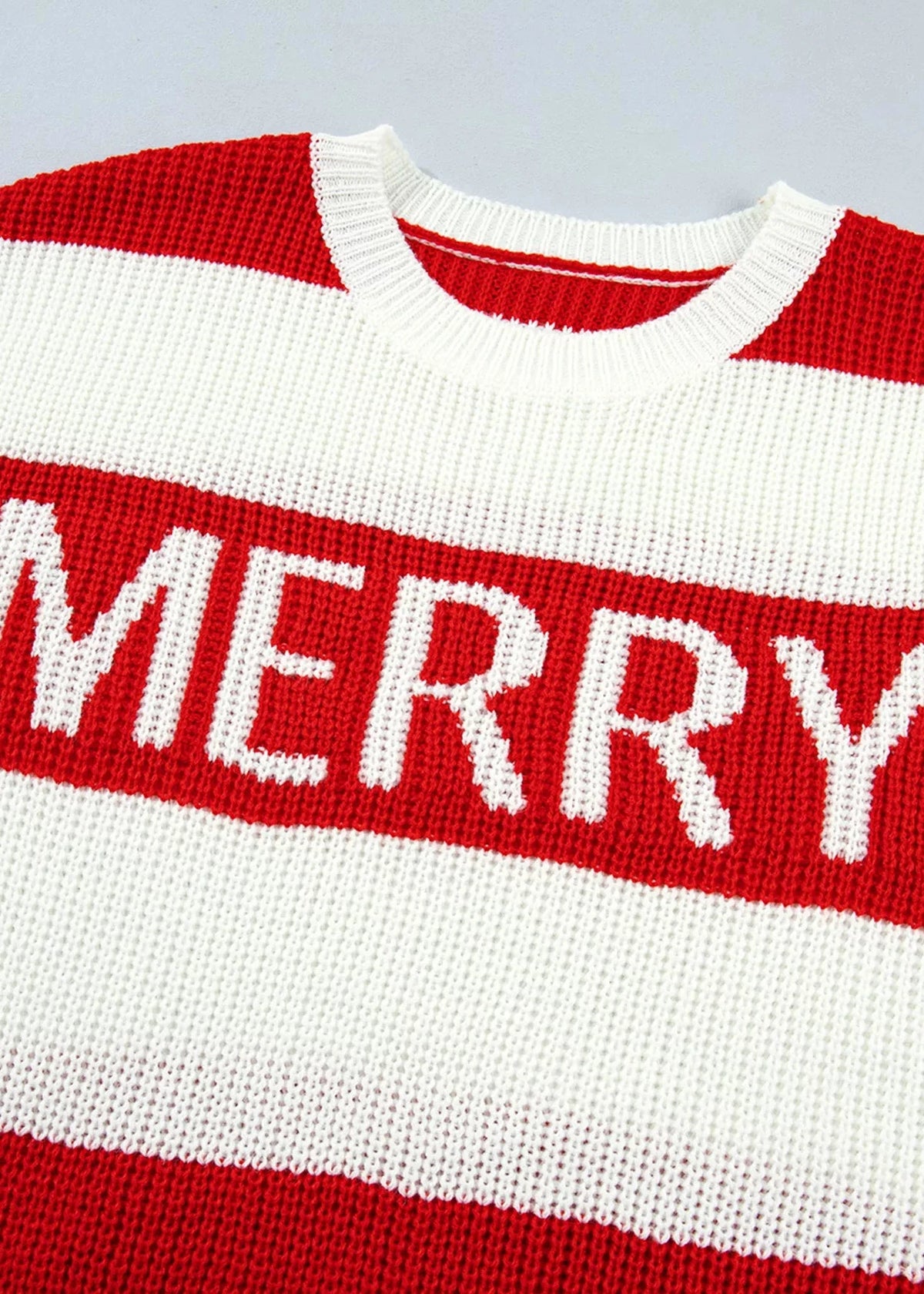 Stripe MERRY Drop Shoulder Long Sleeve Christmas Sweater - Poet Street Boutique